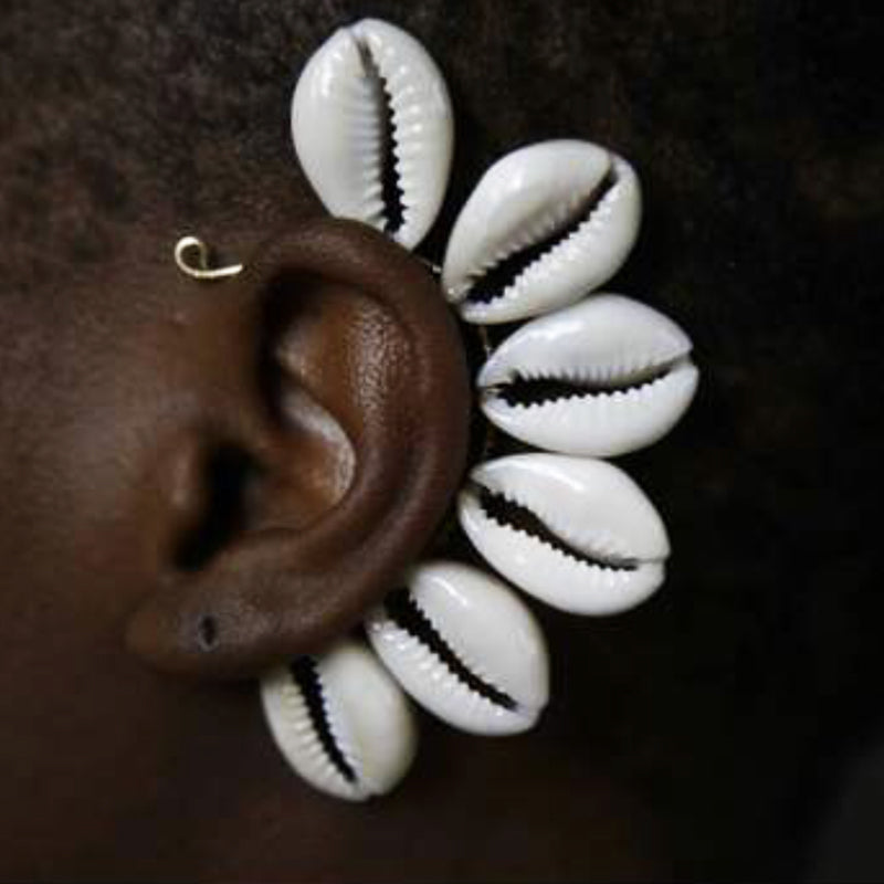 Punk Style White Cowry Shells Earring Cuff No-Hole